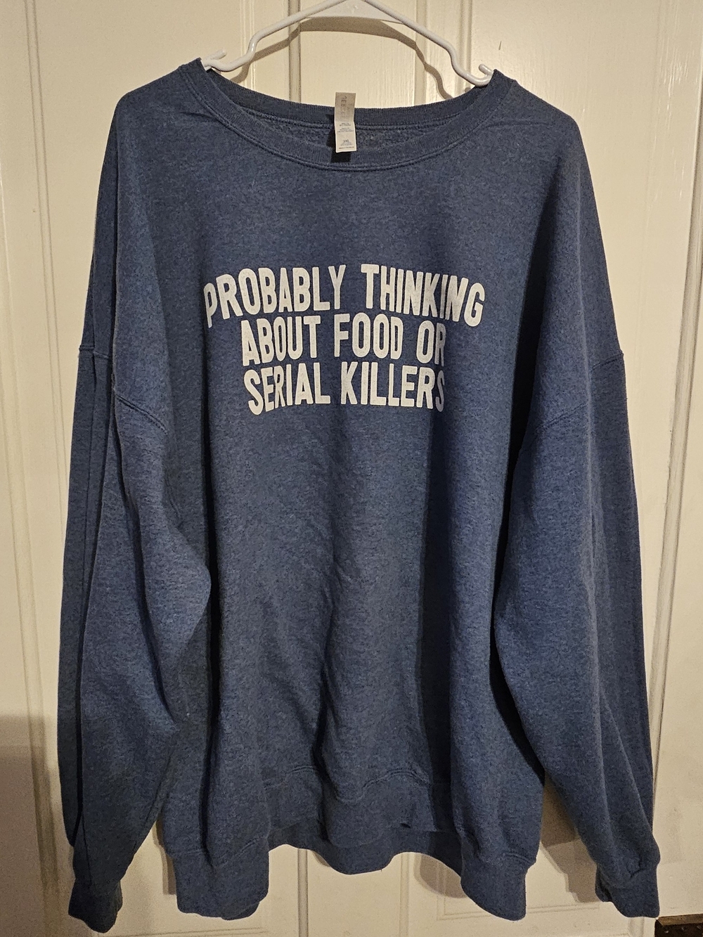 Jerzees Heather Blue Crewneck with White Graphic
